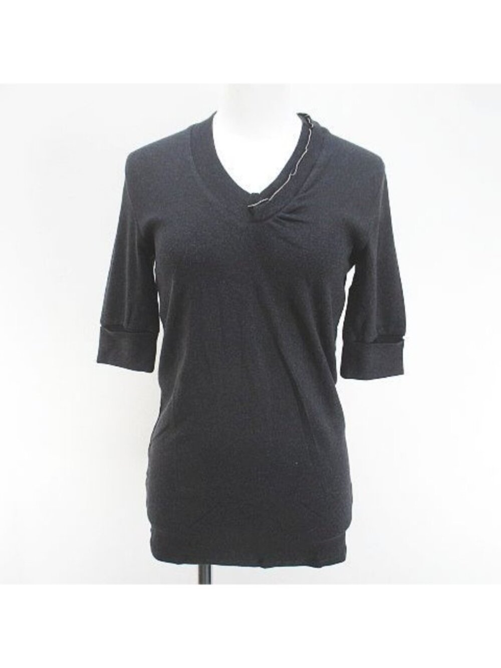Brunello Cucinelli Half Sleeve Knit Sweater Top Monile Decoration Silk Gray